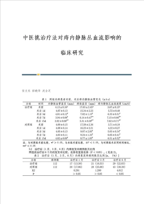 中医挑治疗法对痔内静脉丛血流影响的临床研究