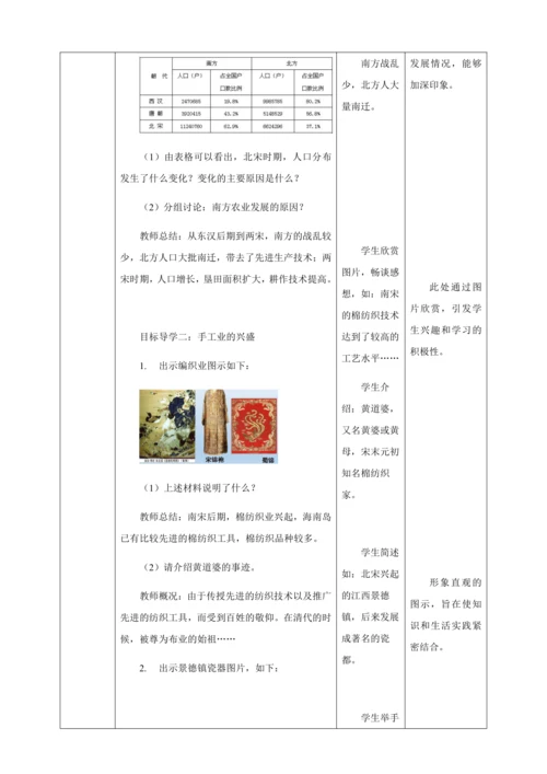 人教版七年级历史下册第二单元9宋代经济的发展教案（表格式）