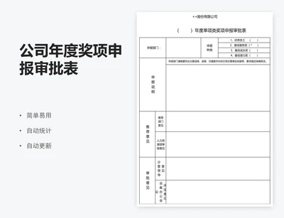 公司年度奖项申报审批表