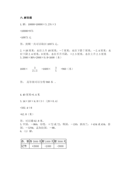 沪教版小学六年级下册数学期末综合素养测试卷精品【预热题】.docx