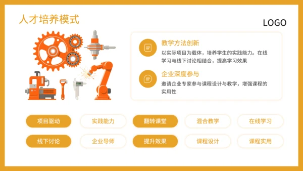 橙黄色商务风机械工程学院模式介绍PPT