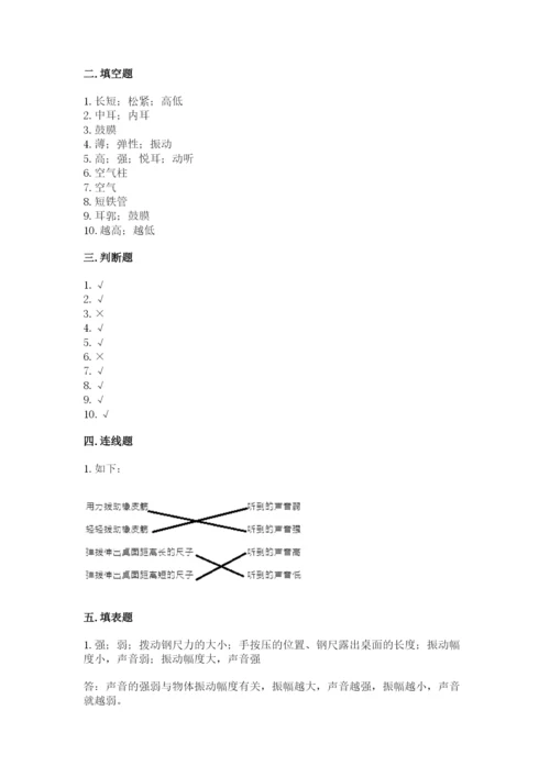 教科版科学四年级上册第一单元声音测试卷及参考答案（典型题）.docx