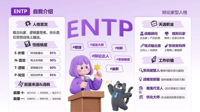 紫色活力卡通创意MBTI自我介绍PPT单页