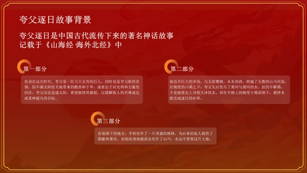 红色国潮风夸父逐日——中国古代神话故事系列解读PPT模板
