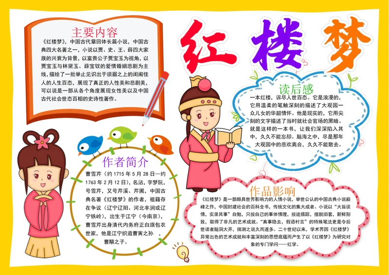 红楼梦小报读书阅读手抄报读书四大名著电子小报