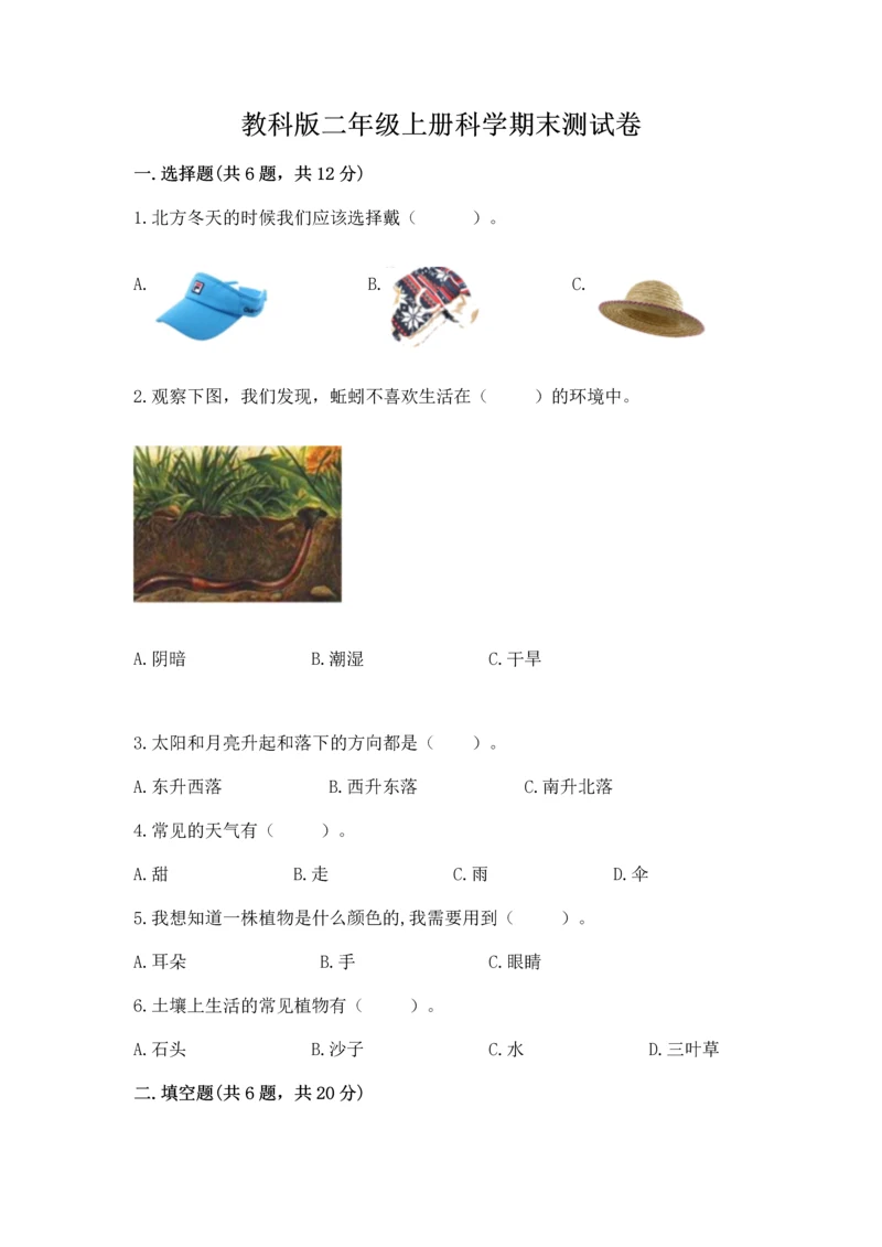 教科版二年级上册科学期末测试卷附答案（精练）.docx