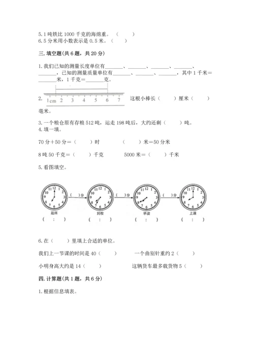 人教版三年级上册数学期中测试卷（网校专用）.docx