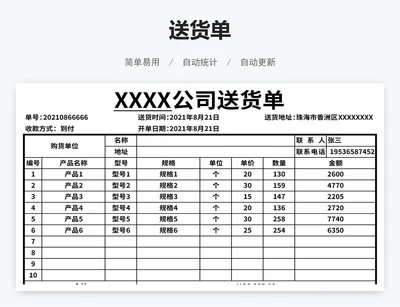 简约商品送货单