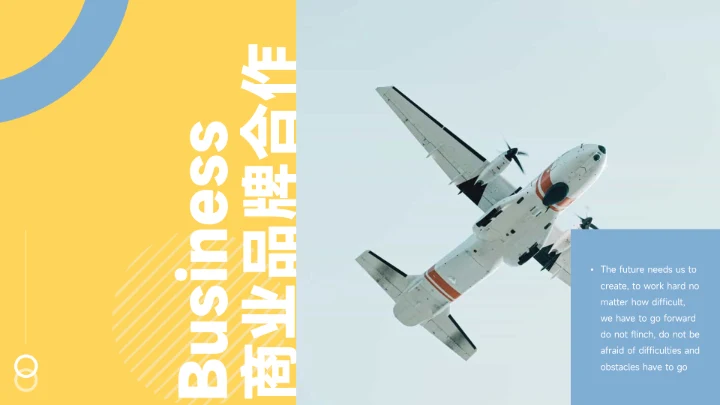 黄蓝画册图文展示品牌合作PPT模板