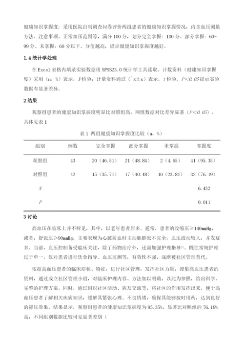 社区管理用于高血压患者的有效性分析.docx