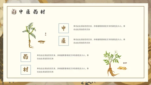 棕色褐色复古插画传统中医通用PPT模板