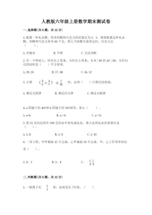 人教版六年级上册数学期末测试卷精品【达标题】.docx