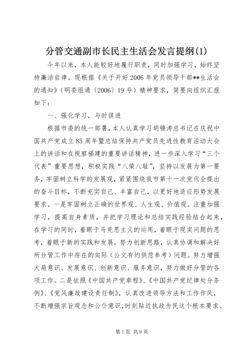 分管交通副市长民主生活会发言提纲(1).docx