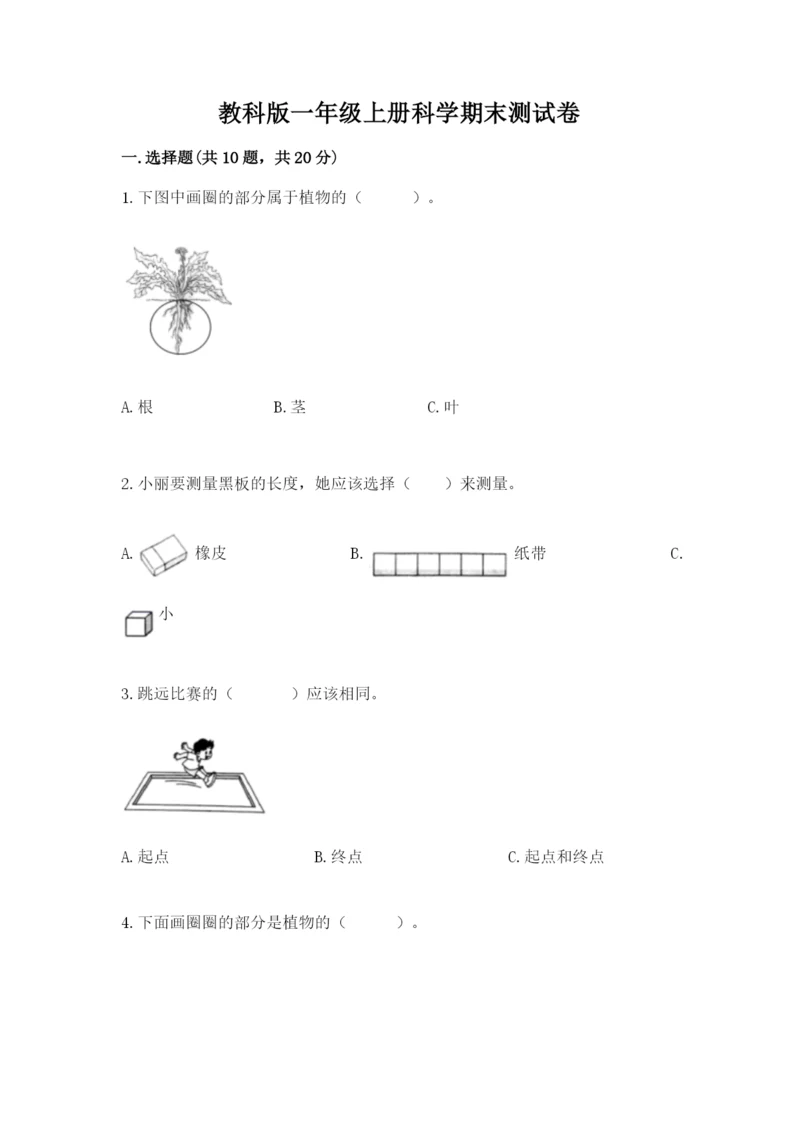 教科版一年级上册科学期末测试卷加答案下载.docx