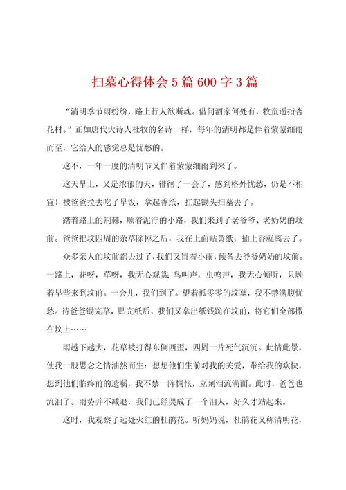 扫墓心得体会5篇600字3篇