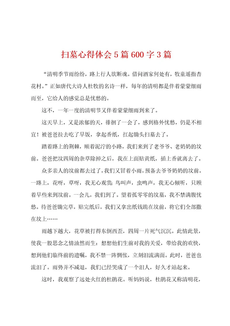 扫墓心得体会5篇600字3篇