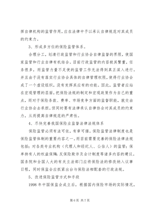 关于保险监管体制几点思考.docx