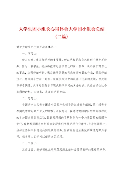 大学生团小组长心得体会大学团小组会总结二篇