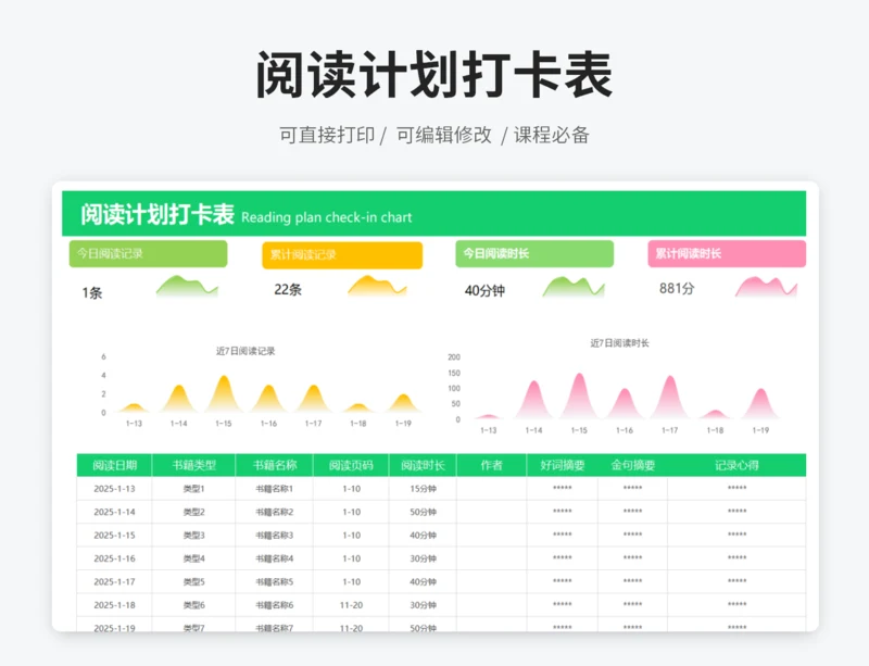 阅读计划打卡表