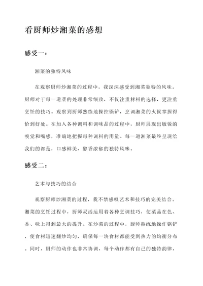 看厨师炒湘菜的感想