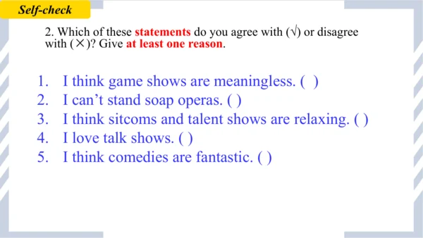Unit5 Section B 3a-self-check  课件 （人教新目标八年级上册Unit 