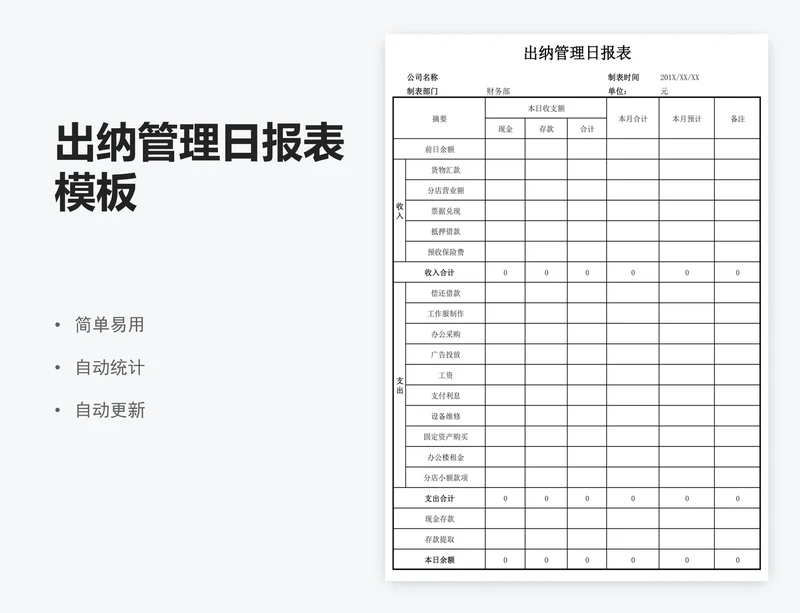 出纳管理日报表模板
