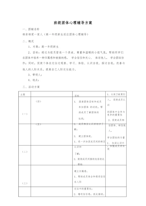 高中一年级新生适应团体心理辅导方案团辅方案.docx