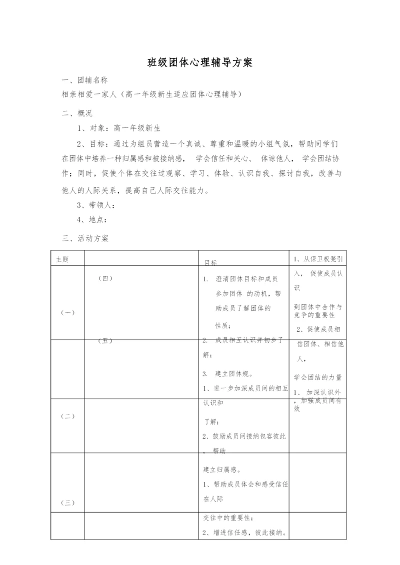 高中一年级新生适应团体心理辅导方案团辅方案.docx