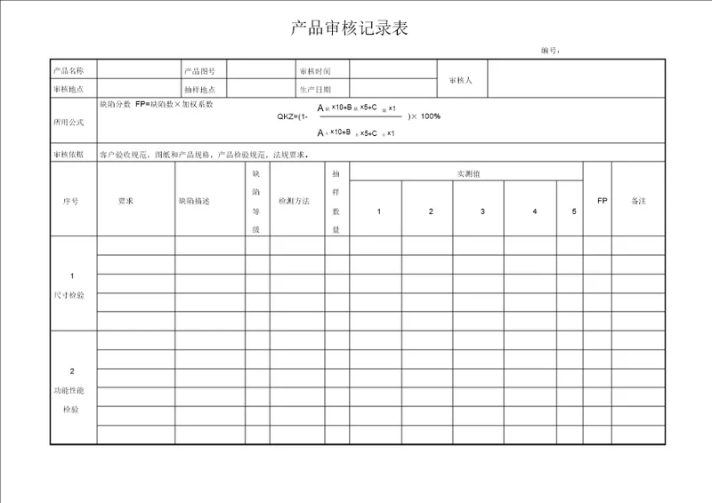 产品审核记录表