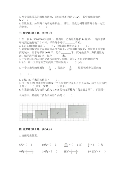 武定县六年级下册数学期末测试卷及1套参考答案.docx