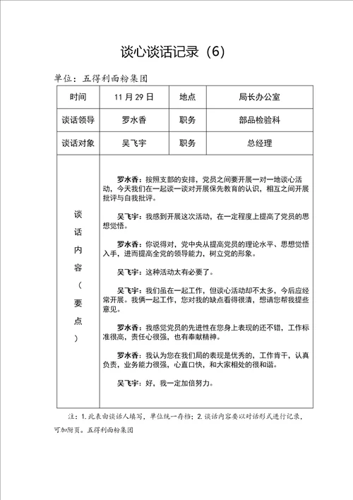 党内谈心谈话记录范文大全