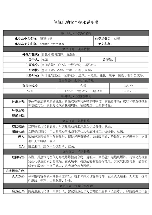 氢氧化钠安全使用说明书