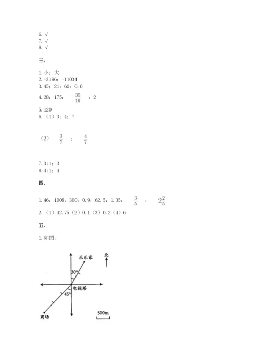 西师大版六年级数学下学期期末测试题及参考答案（最新）.docx