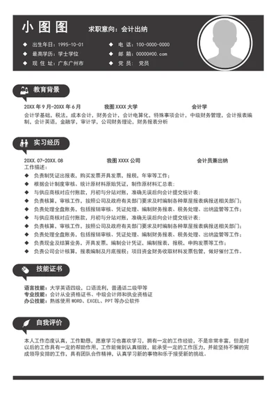 简约风出纳会计个人简历模板word求职简历