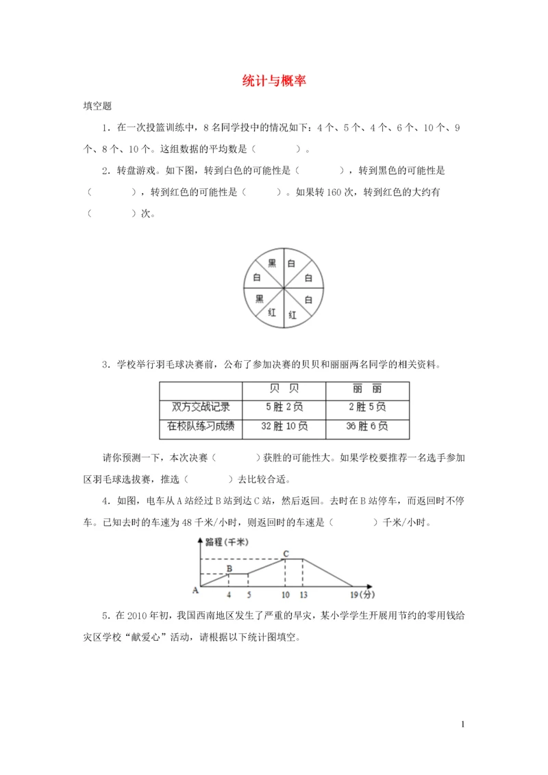 2020六年级数学下册6整理和复习统计与概率优质习题新人教版.docx