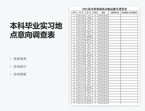 本科毕业实习地点意向调查表