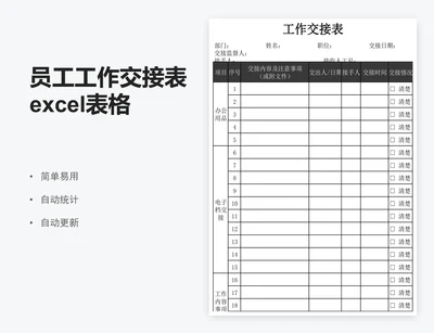 员工工作交接表excel表格模板