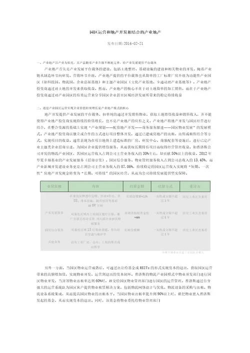 园区运营和地产开发相结合的产业地产