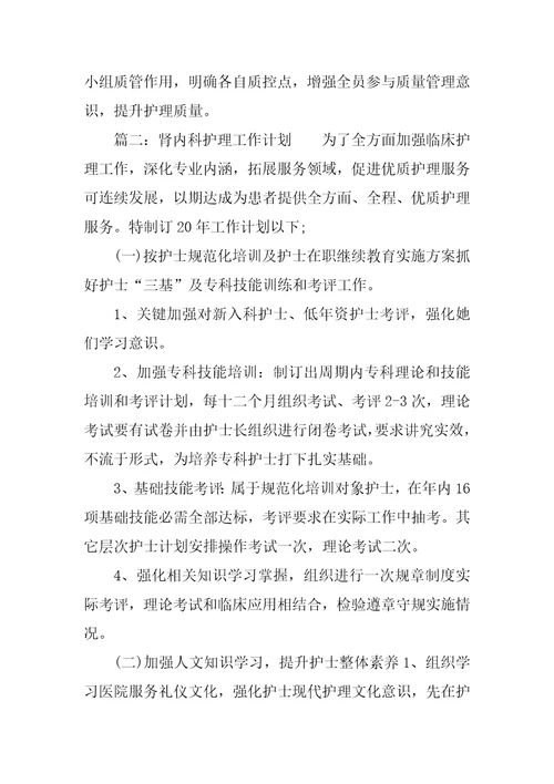肾内科护理工作计划样稿