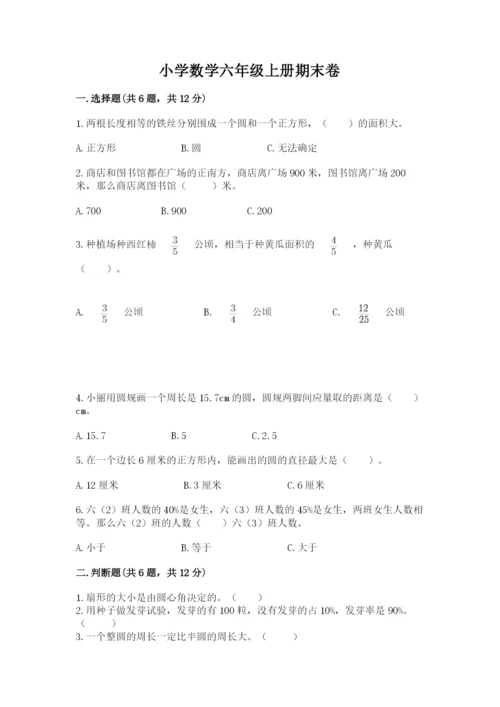 小学数学六年级上册期末卷含完整答案（名师系列）.docx