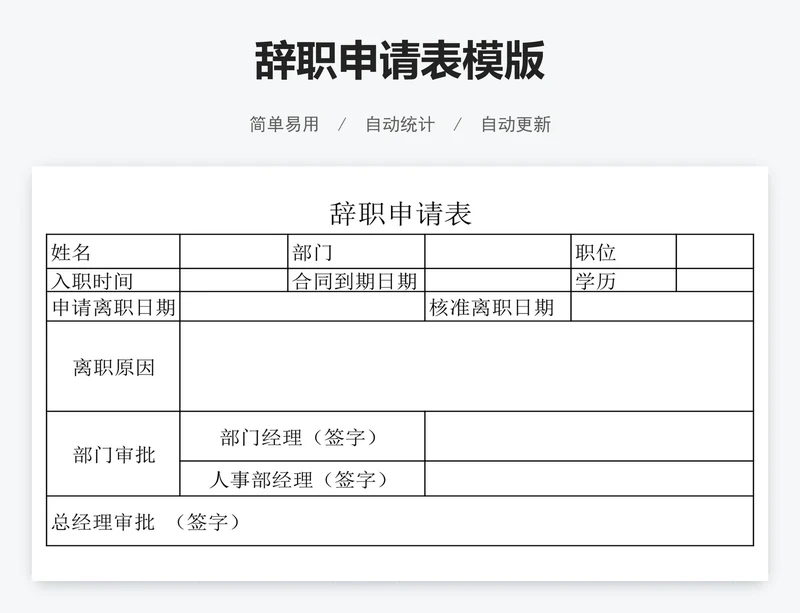辞职申请表模版