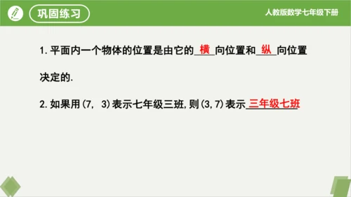 7.1.1 有序数对 课件（共20张PPT）-2023-2024学年七年级数学下册同步精品课堂（人教