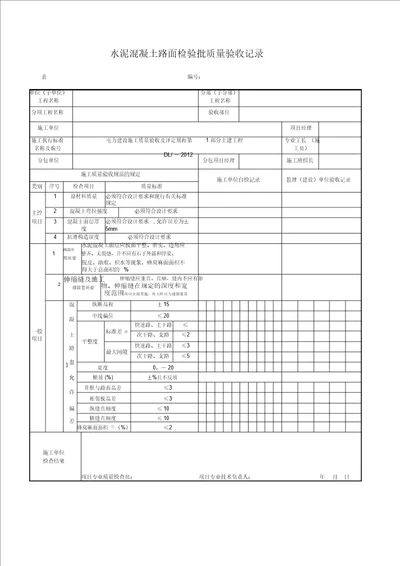 水泥混凝土路面检验批质量验收记录