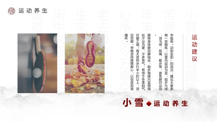 淡雅中国风二十四节气之小雪养生PPT模板