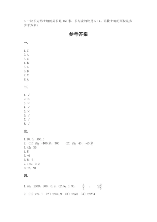 河南省平顶山市六年级下册数学期末测试卷附精品答案.docx