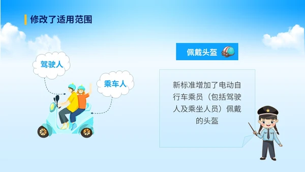 蓝色清新插画风电动车新规安全教育课件ppt一盔一带