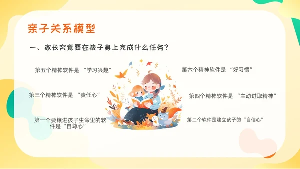 黄绿色卡通高质量亲子关系ppt课件亲子班会ppt
