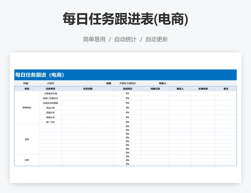 每日任务跟进表(电商)
