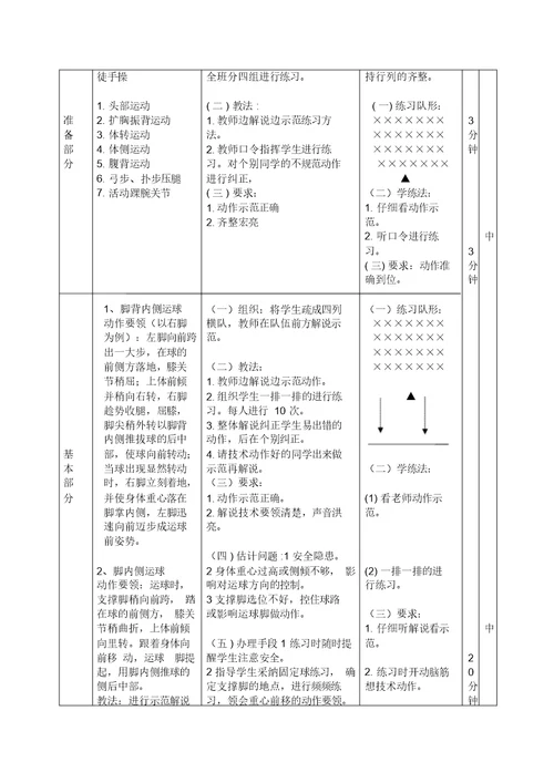足球脚背内侧运球教案