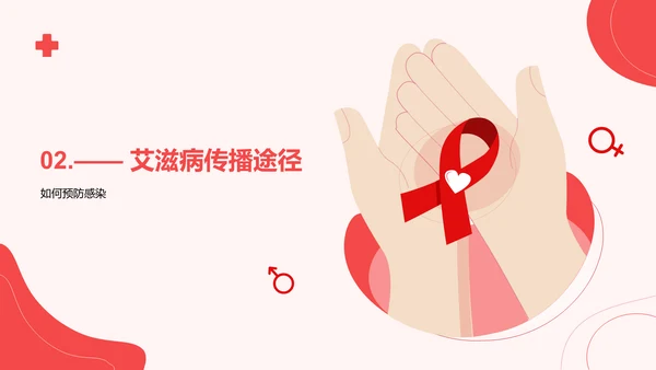 红色插画世界艾滋病日科普培训课件PPT模板